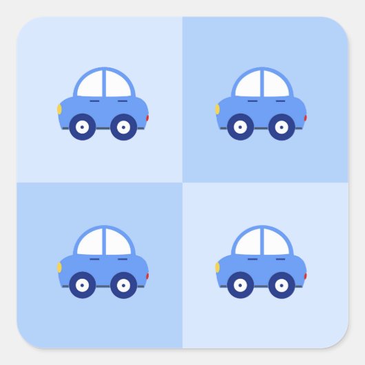 Blue Cars Geburtstag oder Kinderdusche Quadratischer Aufkleber (Vorderseite)