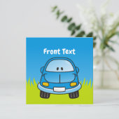 Blue Cartoon Car Einladung (Stehend Vorderseite)