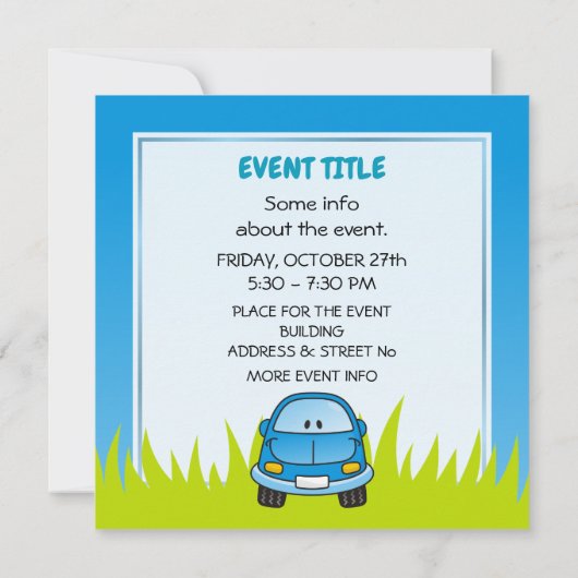 Blue Cartoon Car Einladung (Rückseite)