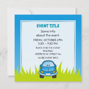 Blue Cartoon Car Einladung