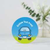 Blue Cartoon Car Einladung (Stehend Vorderseite)
