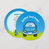 Blue Cartoon Car Einladung (Vorne/Hinten)