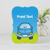 Blue Cartoon Car Einladung (Stehend Vorderseite)