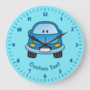 Blue Cartoon Car Große Wanduhr