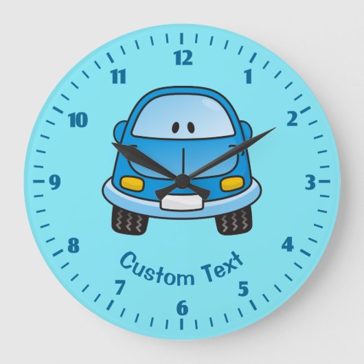 Blue Cartoon Car Große Wanduhr (Vorderseite)