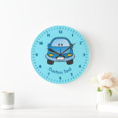 Blue Cartoon Car Große Wanduhr (Zuhause)