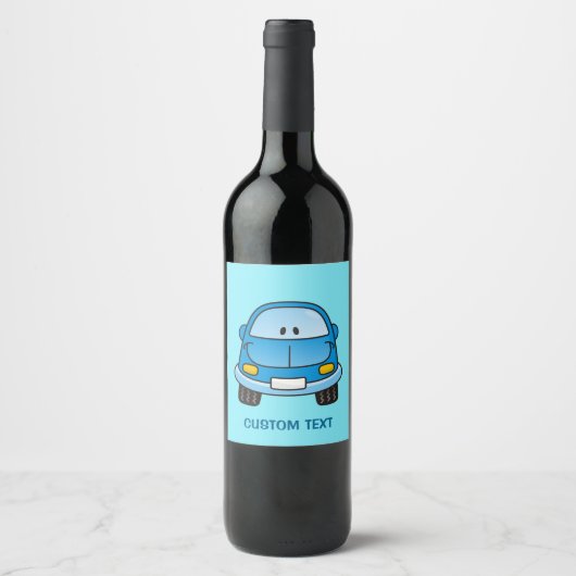Blue Cartoon Car Weinetikett (Vorderseite)