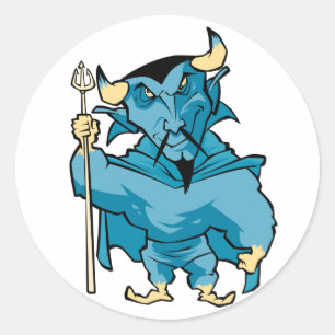 Blue Cartoon Devil Runder Aufkleber