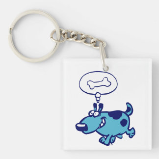 Blue Cartoon Dog denken an Bein-Acrylic-Schlüssela Schlüsselanhänger