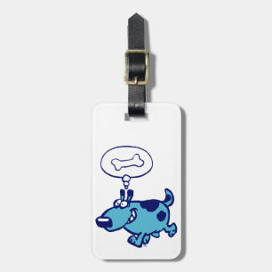 Blue Cartoon Dog denken an den Tag mit dem Knochen Gepäckanhänger