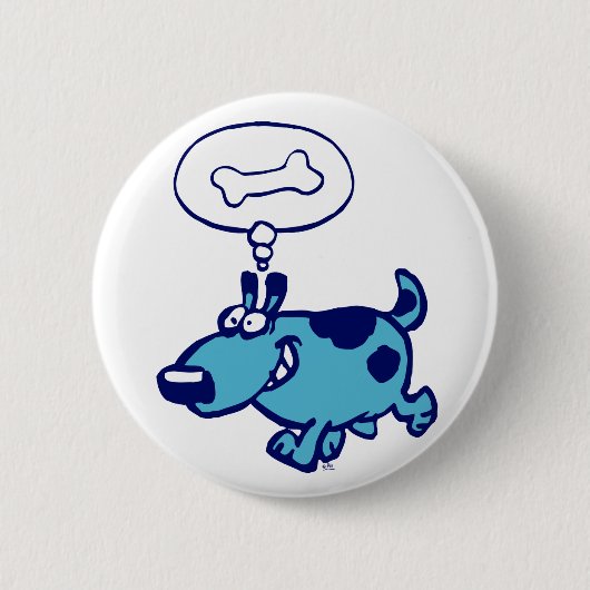 Blue Cartoon Dog denken an Knochenstöcke-Abzeichen Button (Vorderseite)