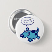 Blue Cartoon Dog denken an Knochenstöcke-Abzeichen Button (Vorne & Hinten)
