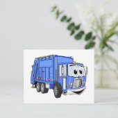 Blue Cartoon Garbage Truck Cartoon Postkarte (Stehend Vorderseite)