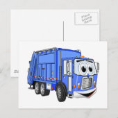 Blue Cartoon Garbage Truck Cartoon Postkarte (Vorne/Hinten)