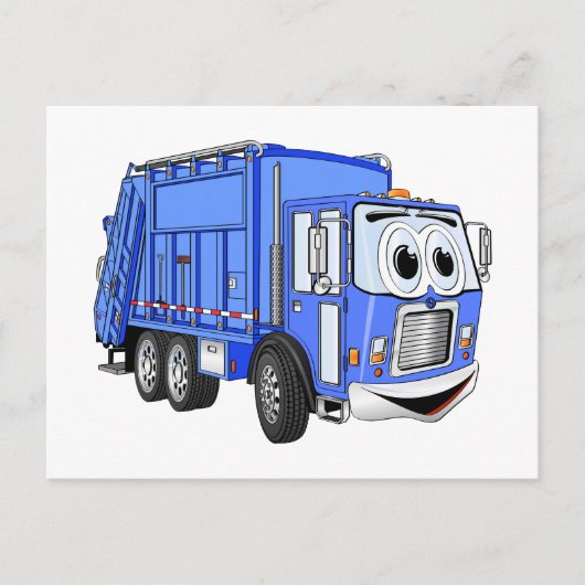 Blue Cartoon Garbage Truck Cartoon Postkarte (Vorderseite)