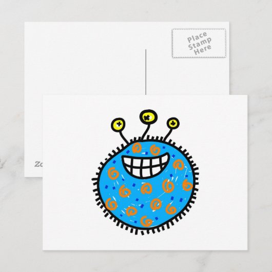 Blue Cartoon Germ Postkarte (Vorne/Hinten)