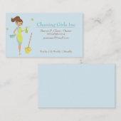 Blue Cartoon Girl House Reinigungsservice Visitenkarte (Vorne/Hinten)
