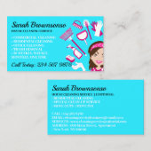 Blue Cartoon Lady Janitorial Reinigung Instandhalt Visitenkarte (Vorne/Hinten)