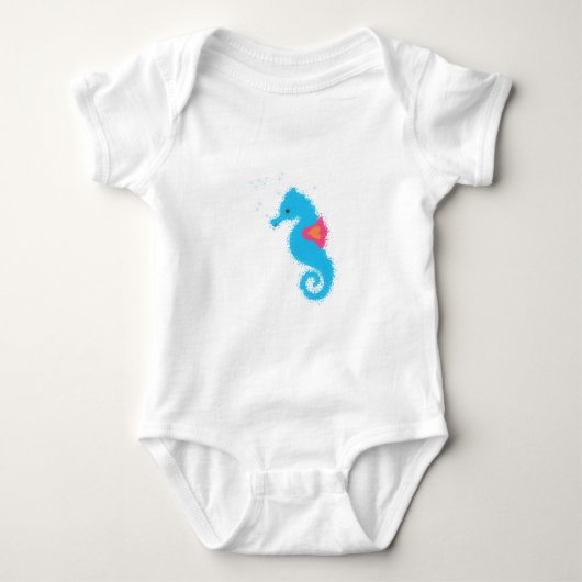 Blue Cartoon Seepferd Baby Strampler (Vorderseite)
