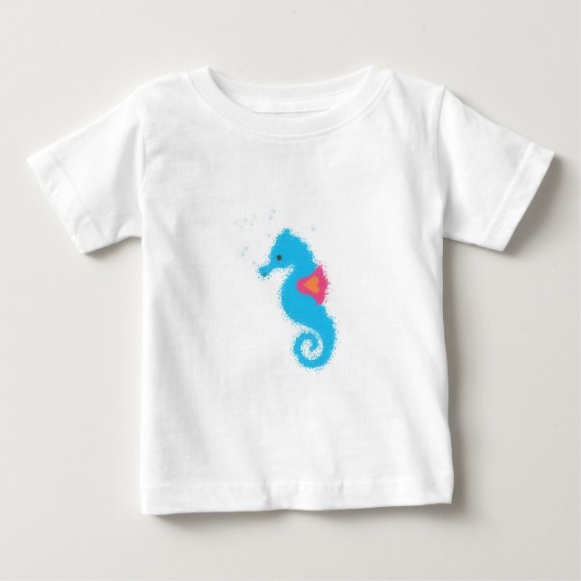 Blue Cartoon Seepferd Baby T-shirt (Vorderseite)