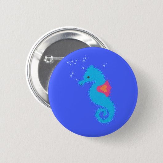 Blue Cartoon Seepferd Button (Vorne & Hinten)