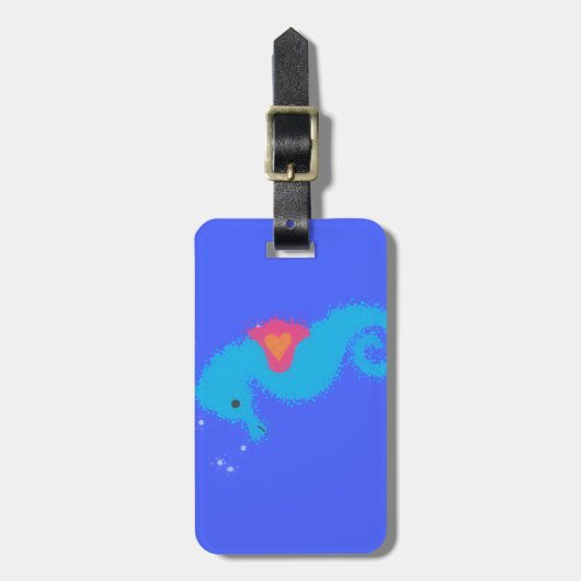 Blue Cartoon Seepferd Gepäckanhänger (Vorderseite vertikal)