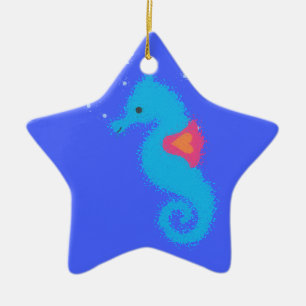 Blue Cartoon Seepferd Keramikornament