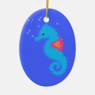 Blue Cartoon Seepferd Keramikornament