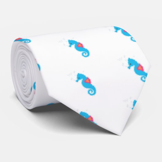 Blue Cartoon Seepferd Krawatte (Gerollt)