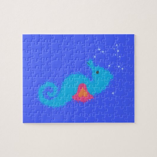 Blue Cartoon Seepferd Puzzle (Horizontal)