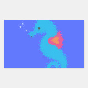 Blue Cartoon Seepferd Rechteckiger Aufkleber