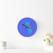 Blue Cartoon Seepferd Runde Wanduhr (Zuhause)