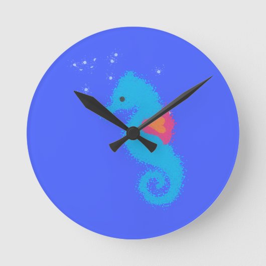 Blue Cartoon Seepferd Runde Wanduhr (Vorderseite)