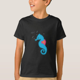 Blue Cartoon Seepferd T-Shirt