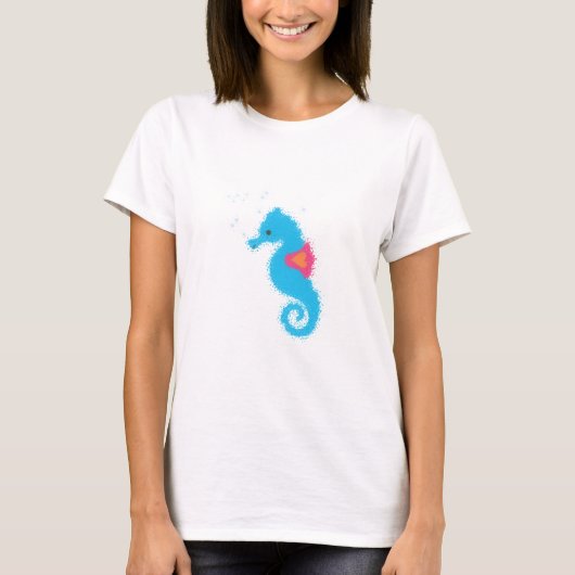 Blue Cartoon Seepferd T-Shirt (Vorderseite)