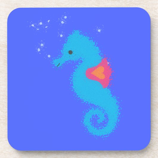 Blue Cartoon Seepferd Untersetzer (Vorderseite)