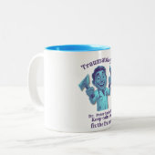 BLUE Cartoon Surgeon With Hammer And Saw Print Zweifarbige Tasse (Vorderseite Links)