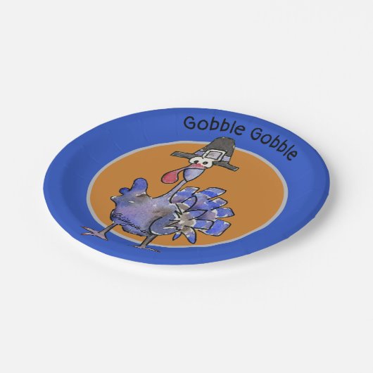 Blue Cartoon Turkey Gobble Pappteller (Schrägansicht)