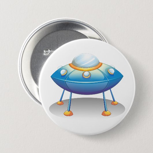 Blue Cartoon UFO Spaceship Fun Sci-Fi Button (Vorne & Hinten)