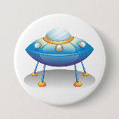 Blue Cartoon UFO Spaceship Fun Sci-Fi Button (Vorderseite)