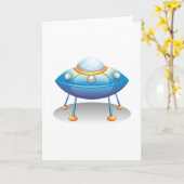 Blue Cartoon UFO Spaceship Fun Sci-Fi Karte (Gelbe Blume)
