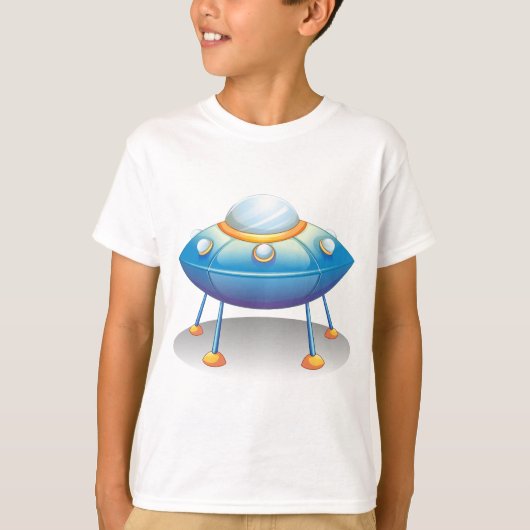 Blue Cartoon UFO Spaceship Fun Sci-Fi T-Shirt (Vorderseite)