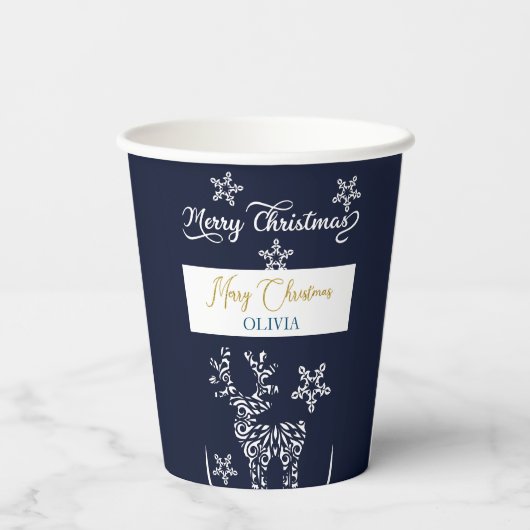 Blue Carved Weihnachtsschmuck Pappbecher (Rückseite)