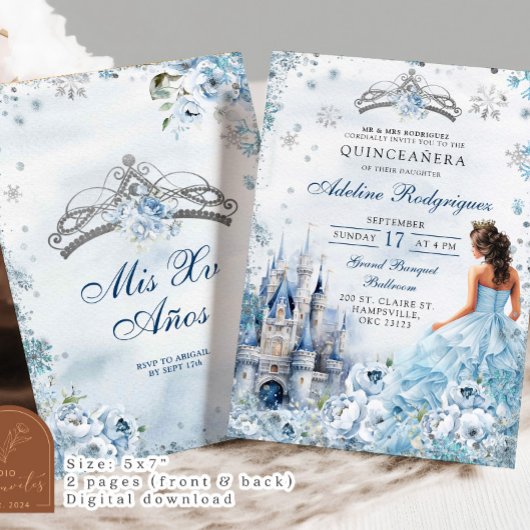 Blue Castle Palace Quinceanera Mexikanischer Gebur Einladung