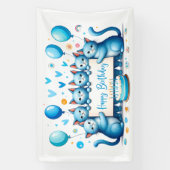 Blue Cat Birthday Celebration Illustration Banner (Vertikal)