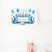 Blue Cat Birthday Celebration Illustration Banner (InSitu)