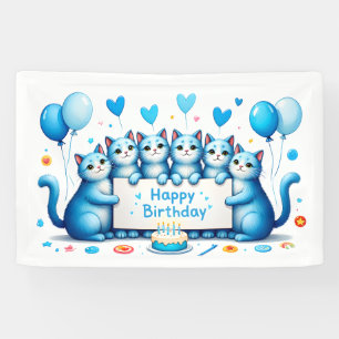 Blue Cat Birthday Celebration Illustration Banner
