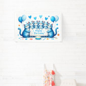 Blue Cat Birthday Celebration Illustration Banner (InSitu)