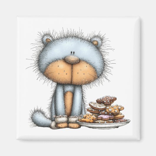 Blue Cat Cookies Christmas Magnet (Vorne)