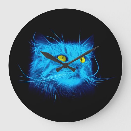 Blue Cat Face Große Wanduhr (Vorderseite)